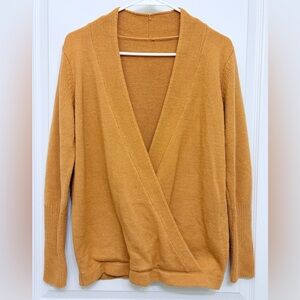 Mustard Yellow Wrap Sweater Surplice Knit Top One Size Cozy Lightweight